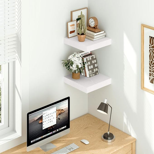 Vivelove White Floating Shelves Over Toilet 12 Inches Deep, 12x12 Floating Shelves for Wall with Invisible Brackets, Room Shelves for Living Room Bedroom Bathroom Kitchen Office, Set of 2