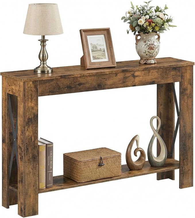 YATINEY Farmhouse Console Table, 39.4'' Small Narrow Entryway Table, Wood Couch Table Behind Sofa with Storage Shelf, Slim Farmhouse Hallway Table for Living Room, Hallway, Foyer, Rustic Brown CT34RR