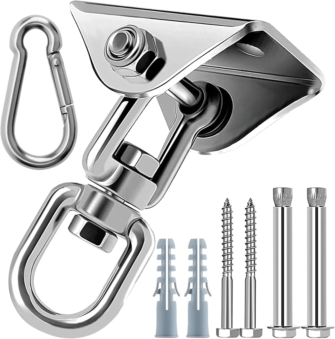 Morzejar 360 Rotating Hammock Hanging Kit - Heavy Duty Stainless Steel 1000 lb Loading Hammock Hooks for Trapeze, Yoga, Boxing Bag, Hammock Chair, Porch