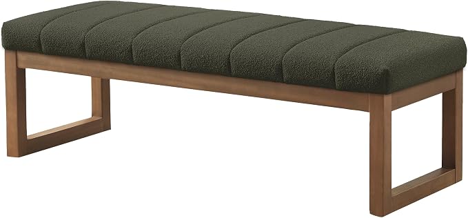 Zihanhome 52.7" Bedroom Bench for End of Bed, Modern Upholstered Teddy Fabric Entryway Bench & Dining Bench, Footrest Stool Bench with Solid Wood Frame for Bedroom, Living Room (Green)