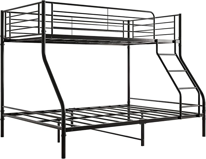 EMKK Twin Over Full Bunk Bed for Adults, Metal Bunk Beds Twin Over Full Size for Teens Dorm Bedroom Guest Room,Heavy Duty Bunk Beds with Ladder and Safety Full Length Guardrail (Black D)