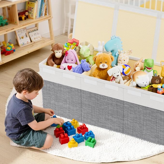 Dayacoco Extra Large Toy Box Chest with Lids, Collapsible Sturdy Kids Toy Storage Organizer Boxes for Boys Girls, Collapsible Sturdy Toys Chest Storage Organizer Bin Basket, Gray