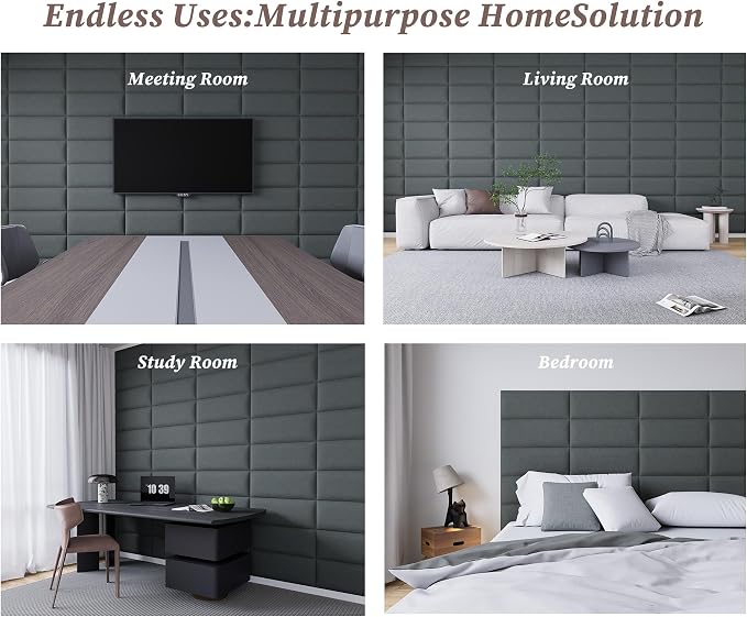 Peel and Stick Upholstered Wall Mounted Headboard Queen Size, 9 Panels Tufted Fabric Headboard,Wall Mounted Headboards, Interior Wall Panels for Bedroom, 10"x24" Charcoal Black