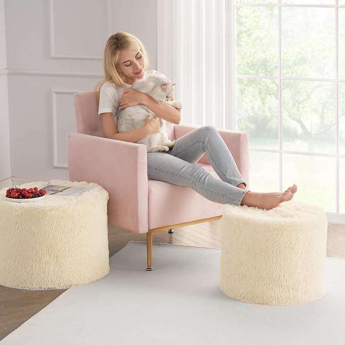 Hansleep Whole Foam Pouf Ottoman, Durable Sturdy Stool with Washable Cover Beige