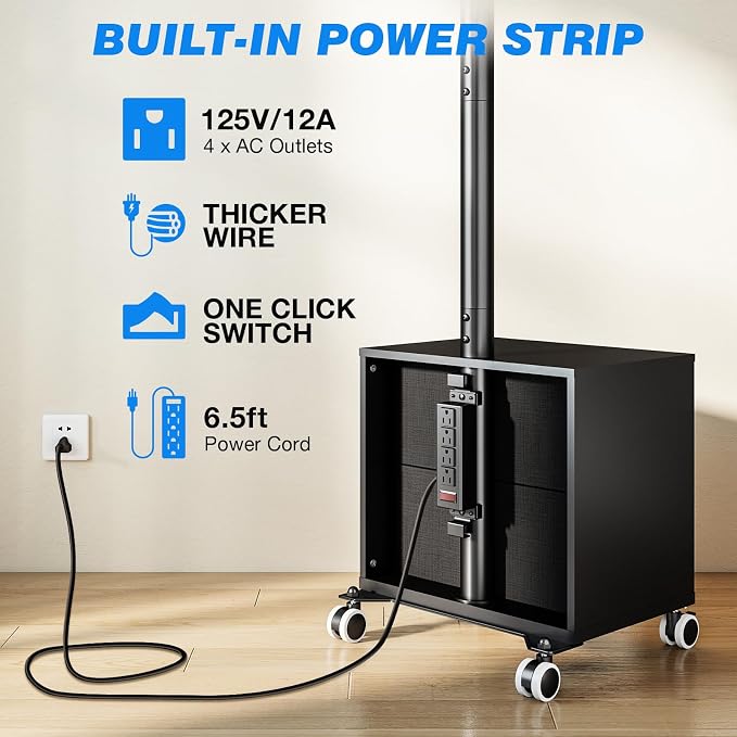 Rfiver Rolling TV Stand with Power Outlet and 2 Drawers for 32-60 Inch TVs, Swivel Mobile TV Cart with Wheels, 6-Level Height Adjustable Floor TV Mount up to 88lbs, Max VESA 400x400mm