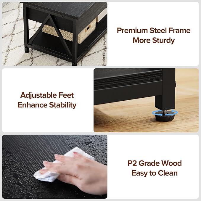 Memobarco Lift Top Coffee Table,Lift Coffee Tables with Storage Shelf and Large Hidden Compartment for Living Room,Lifting top Coffee Table for Small Space,Black