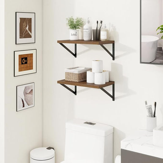 Axeman Deep Floating Shelves | 16 Inch Walnut Wall Shelves Set of 2 | 10 Inch Deep Wood Floating Shelves for Wall | 16" W x 10" D Walnut Shelves for Living Room Bathroom Kitchen
