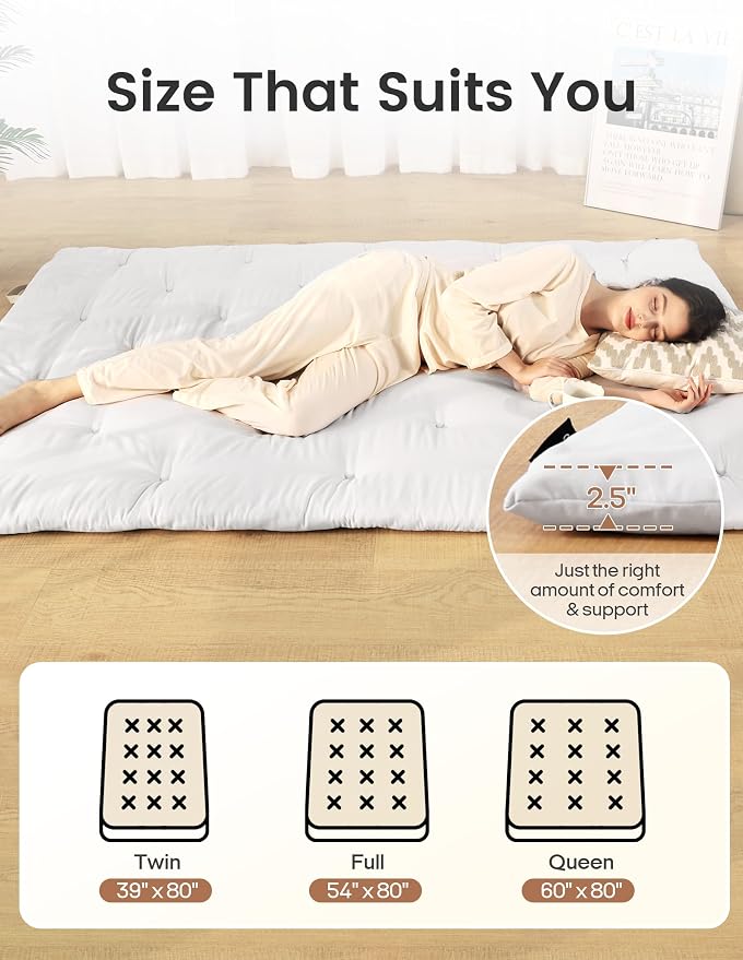 Syrinx Water Resistant Japanese Futon Mattress, Twin Size 75"x39", 2.5 Inch Thick Japanese Floor Mattress Tatami Mat, Foldable Floor Bed Sleeping Pad for Dormitory Guest Room Camping