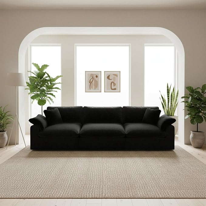 Modular Cloud Sofa,Convertible 3-Seater Set,Extra Deep Seat Down Filled Seat, Washable & Replaceable Cushion Covers for Living Room,Apartment,Black