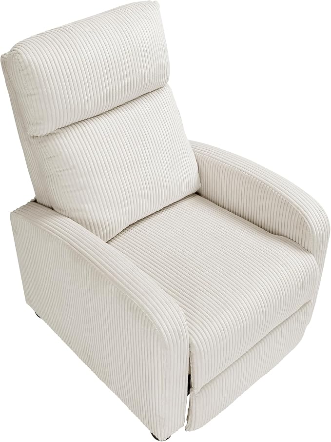 Lexicon Corduroy Pushback Recliner Chair Armchair Push Back Recliner, Solid Wood Frame and Metal Base, Easy Assembly Small Soft Single Sofa Accent Chair for Living Room/Office/Apartment, Beige