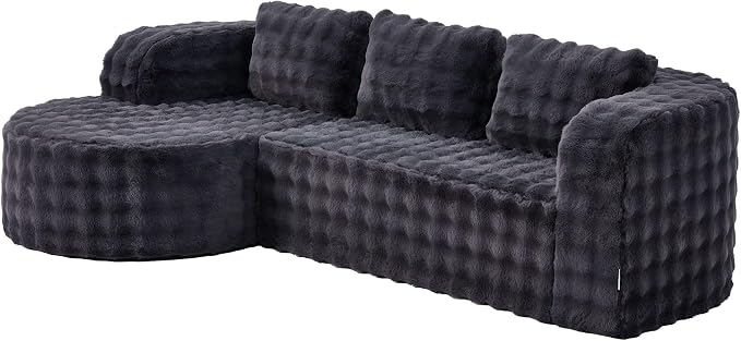 Hobestluk Modular Sectional Sofa Couches L-Shape Couch 3 Seat Modular Sofa Memory Foam Sectional Couches for Living Room, Cloud Couch (Round Ash Grey, 96", Right Hand Facing)
