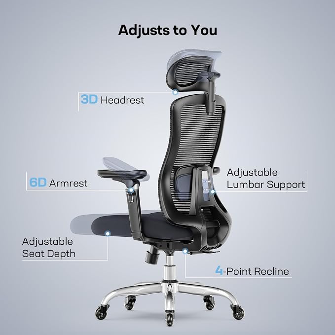 Marsail Ergonomic Office Chair with 6D Armrests, 3D Adjustable Headrest, Slide Seat, Lumbar Support, and 4-Position Tilt Lock – Big and Tall Office Chair with 330 lbs Capacity, Pack of 20
