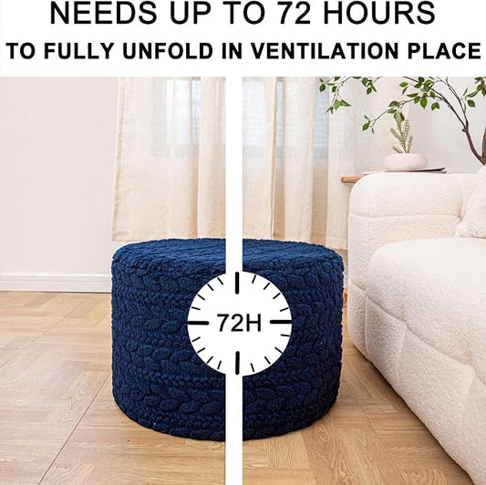 Round Pouf Ottoman 20 x 20 x 14 Inches Boho Poof Home Decor Floor Pouffe Ottoman Foot Rest for Couch Sofa Bean Bag Chairs Living Room Bedroom (Dark Blue)