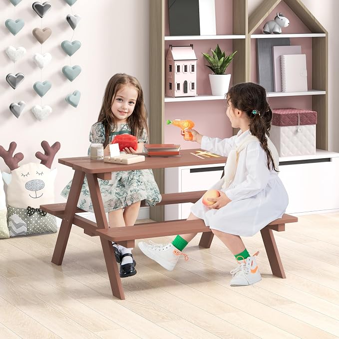 Costzon Kids Picnic Table, Wooden Childrens Table & Bench Set with Removable Umbrella, Kids Patio Furniture for Backyard, Garden, Kids Table and Chair Set for Outdoors (Natural)