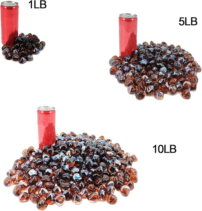 19 Pound Fire Glass Diamonds for Fire Pit 1/2 inch Tempered Glass Rocks Amber