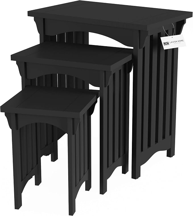 Nesting Tables-Set of 3, Traditional with Mission Style Legs for Living Room Coffee Tables or Nightstands-Home Accent Furniture by Lavish Home (Black)