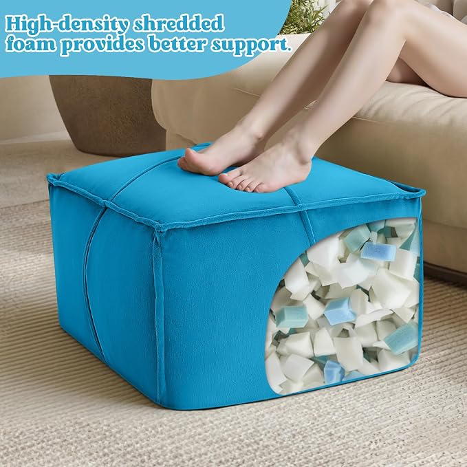 MeMoreCool Stuffed Round Pouf Ottoman Foot Rest, Floor Pouf Foot Stool with Soft Foam Chunk Filling, Small Round Ottoman Footstool Circle Footrest for Living Room