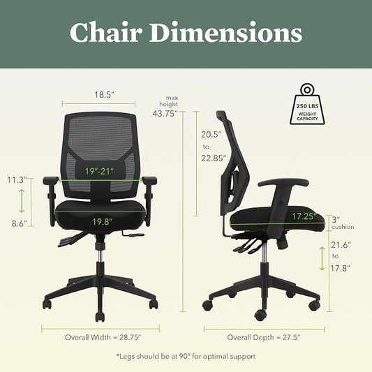 HON Crio Ergonomic Mesh Office Chair, High‑Back Desk Chair with Adjustable Arms, Lumbar Support, Asynchro‑Tilt Swivel Seating for Computer Desks and Home Office, Black Frame, Black