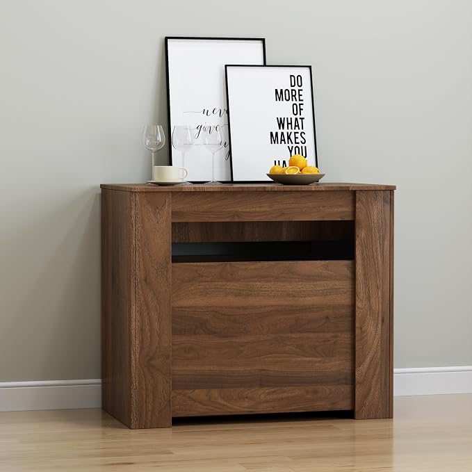 Transformer Folding Console Table for 10-12 People, Extendable Dining Table, Space Saving Dining Room Table for Apartments & Homes, Walnut