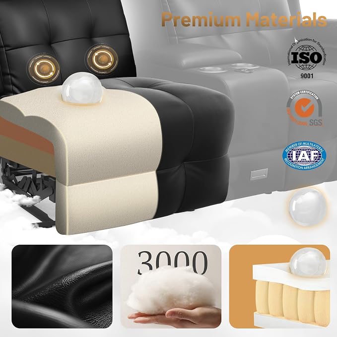 Loveseat Recliner Sofa, Home Theater Seating with Massage, Reclining Loveseats with Console, Wall Hugger RV Couch Movie Theater Chairs, RV Furniture Sofas with USB, Cup Holders, Drawer for Gaming Room
