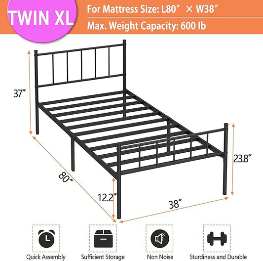 DIIYIV Twin XL Metal Bed Frame,Steel Slat Support,Noise Free,Easy Assembly | Twin XL Size Bed,Mattress Foundation,Underbed Storage,No Box Spring Needed