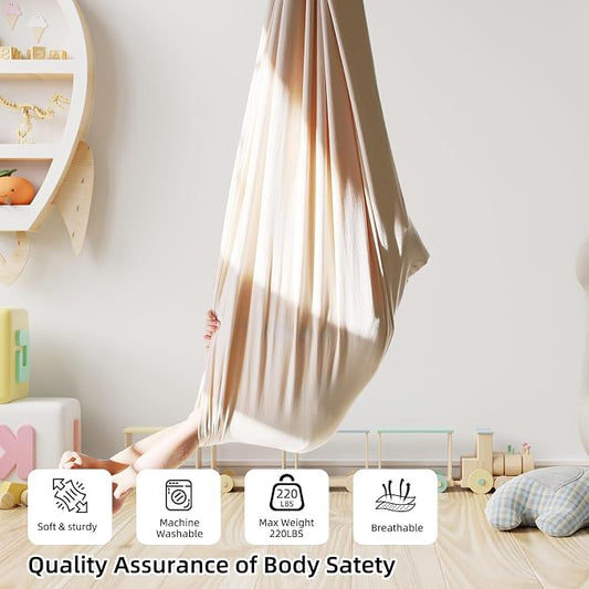 Sensory Swing Cuddle Hammock Chair for Special Needs Kids, Milky | Adjustable Indoor & Outdoor Hanging Seat, Sensory Integration Tool for Autism, ADHD & Asperger Kids