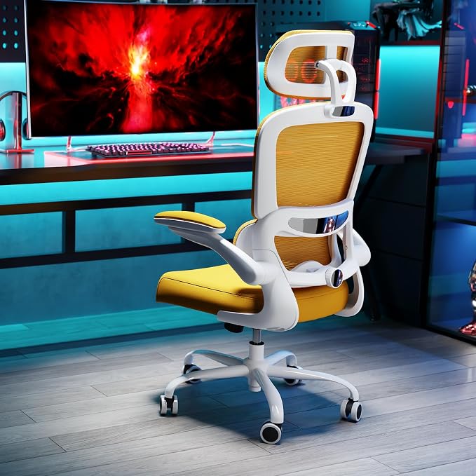 TRALT Office Chair Ergonomic Desk Chair, 330 LBS Home Mesh Office Desk Chairs with Wheels, Comfortable Gaming Chairs (1, Yellow)