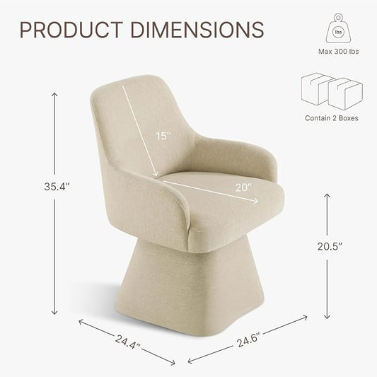 KISLOT Swivel Dining Chairs Set of 2, Mid Century Modern Chairs Fabric Upholstered Armchair with Armrest & Ergonomic Backrest for Dining Room, Kitchen, Bedroom, Living Room, Sand, 2 Boxs