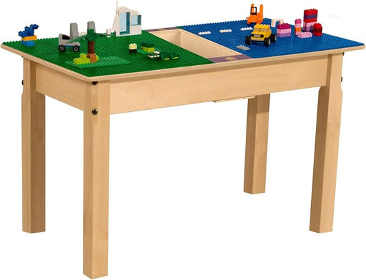 Contender Time-2-Play Kids Activity Play Table, Compatible with Lego Bricks, Extra Sturdy Birch Plywood, 35" W X 15.5" D, Blue & Green, 18" Legs for Ages 2-4