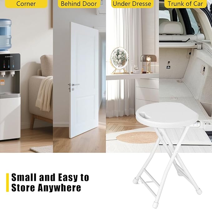 4 Pack Folding Stools with Foldable Table 6ft, Heavy Duty Dining Table and Chairs with Lock Function & Carrying Handle, Portable Indoor/Outdoor Furniture Set for Camping, Picnic, Party White