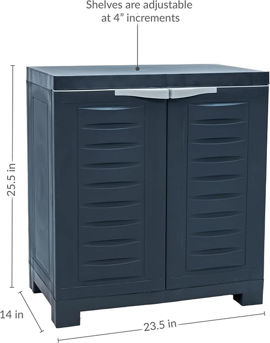 Sunnydaze 25.5" H Resin Garage Storage Cabinet - Garage Cabinet with Adjustable Shelf - Freestanding Utility Storage for Laundry Room, Office, Basement - Charcoal