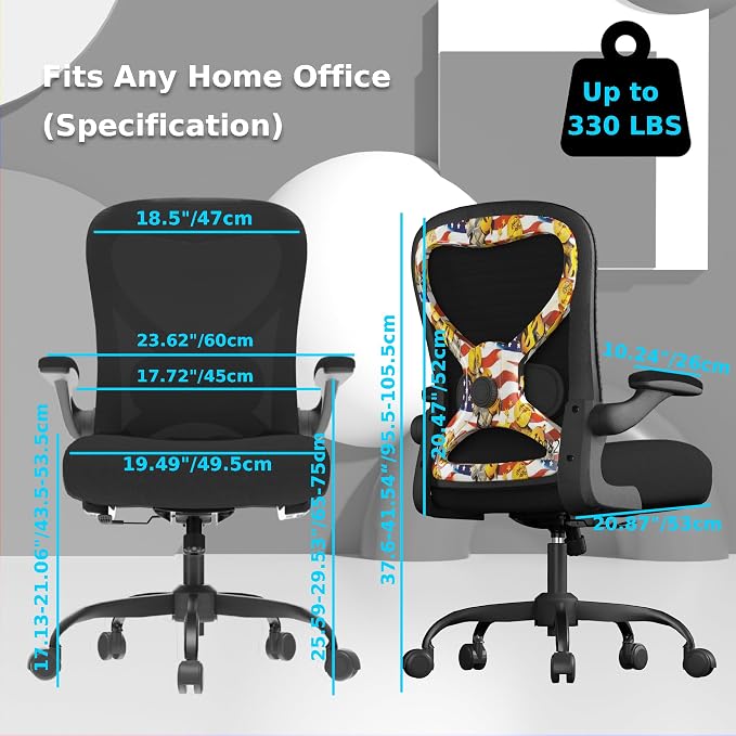 Office Desk Chair with Ergonomic Lumbar Support, Extra-Thick Seat Cushion, Flip-up Arms, Breathable Mesh Back, Computer Task Chair for Home Office