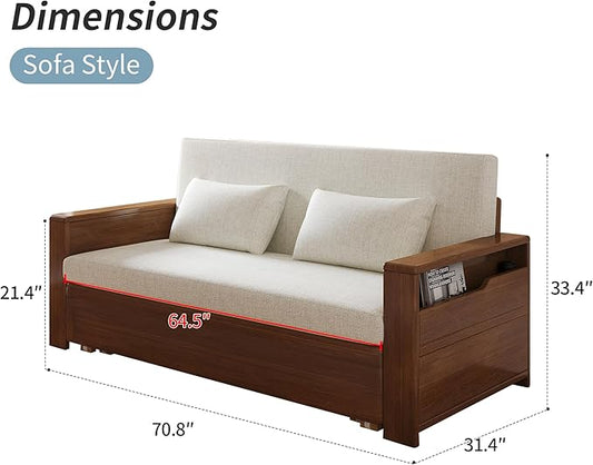 71" Convertible Sofa Sleeper with Storage Armrest, 3-in-1 Sectional Sofa Bed with Chaise, Plush Upholstered Couch, Pull Out Bed, Solid Wood Frame, Modern Grey for Living Room Apartment Office