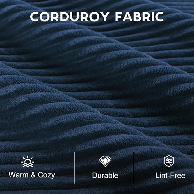 118" Sectional Boneless Oversize Modular Couches, Curved Cloud Sofa for Living Room, Corduroy U Shape Deep Seat Sofa with 2 Ottomans & 3 Throw Pillows,No Assembly Required,Navy Blue