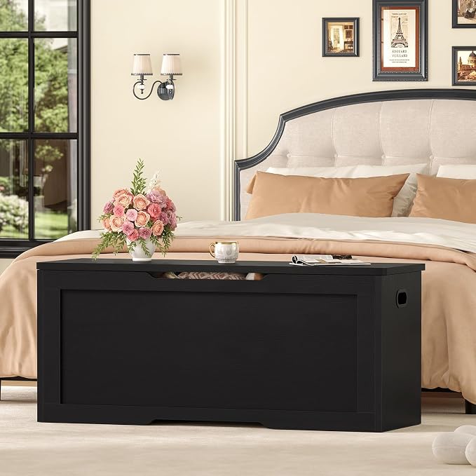usikey 47.2" Large Storage Chest with Fabric Drawer, Toy Box with Safety Hinges, Extra Wide Storage Bench for Bedroom, Living Room, Entryway, Supports 300 lb