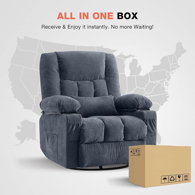 MAHOMICO Recliner Chair with Cup Holders for Living Room Single Seat Manual Oversized Recliner with Ergonomic, Side Pocket for Adult