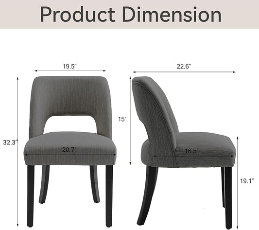 VKNOW Wooden Dining Chairs Set of 4, Modern Fabric Upholstered Dining Room Chair Kitchen Chairs, Farmhouse Dinner Chair for Kitchen Dining Room, Dark Grey-Black Legs