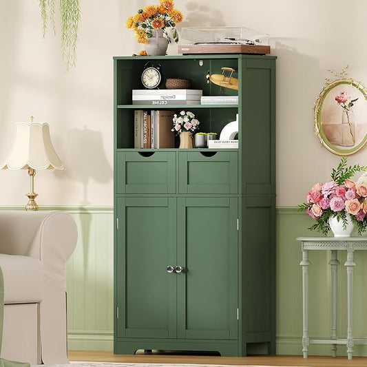 Iwell Bathroom Storage Cabinet with Adjustable Shelf, Storage Cabinet with Doors, Kitchen Pantry Storage Cabinets, Cupboard, for Living Room, Dining Room, Entryway, Green