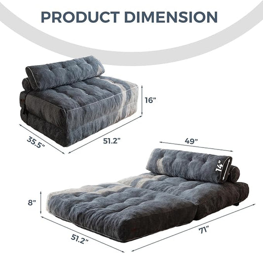 MAXYOYO Folding Sofa Bed, Convertible Chair with Pilow Foldable Couch with Back Support, Portable Fold Out Chair Bed Comfy Floor Sofa Lounge for Living Room Bedroom, Dark Grey, Double