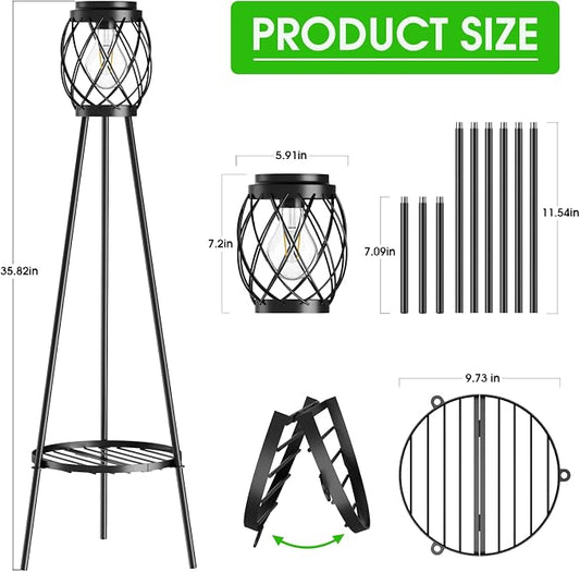 MXwcy 2 Pack Solar Lights Outdoor with LED Edison Bulbs, Vintage Style Solar Floor Lamp with Plant Stands, Weatherproof Garden Lights for Pathway, Patio, Yard, Porch Decor 8-10 Hours Lighting