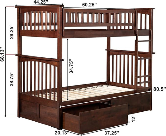 AFI, Columbia Twin Over Twin Ladder Bunk Bed with Storage Drawers, Walnut
