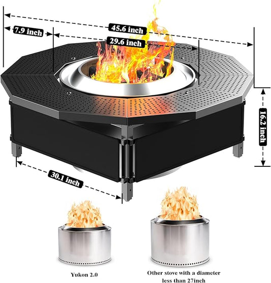 Fire Pit Surround Tabletop Use for Solo Stove Bonfire Ranger Yukon 2.0, Adjustable Surround Tabletop for Solo Stove Mesa with UV-Resistant Outdoor Fabric, Metal Black for Indoor Outdoor Use