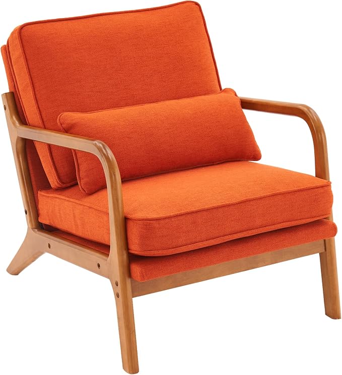 Bonnlo Burnt Orange Accent Chairs Set of 2, Upholstered Mid Century Modern Lounge Chairs Reading Chairs Side Sitting Chair Solid Wood Farmhouse Armchairs for Living Room, Bedroom, Guest Room