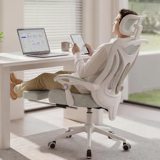 CYKOV Ergonomic Office Chair with Footrest - Adjustable Lumbar Support & Headrest, 90-135° Reclining Mesh Back Computer Chair - Home Office/Gaming, 350lbs Capacity
