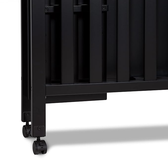 Davinci Dylan 3-in-1 Convertible Portable Mini Crib, Ebony | GREENGUARD Gold Certified - Folding Baby Crib With Wheels, 4 Adjustable Mattress Heights, Conversion Kit Sold Separately