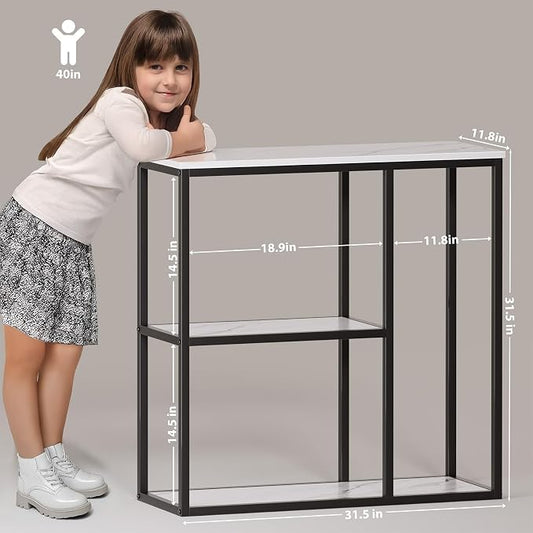 WOHOMO Console Table, 12 Inch Narrow Entryway Table for Living Room, 31.5 Inch Modern Industrial Sofa Table with 3-Tier Storage Shelves for Corridor, Hallway, White Marble