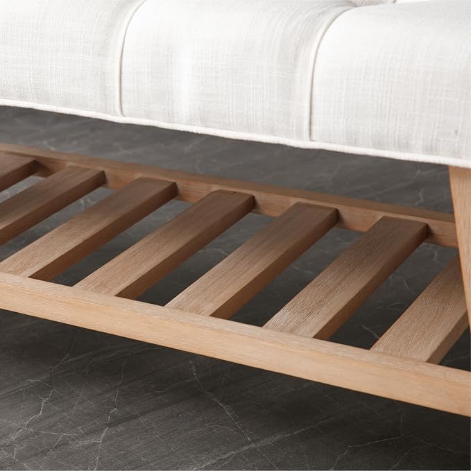 Kmax Entryway Bench with Shoe Storage, Upholstered Wood Storage Bench for Living Room Window Bench for Bedroom End of Bed - Linen, Beige