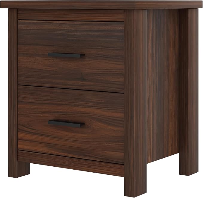 Farmhouse 4-Pieces Bedroom Sets, Queen Size Platform Bed with 2 Nightstands and 5-Drawer Storage, Wooden Bed Frame with Storage Headboard and Charging Station (Walnut-7.17)