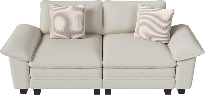 PHI VILLA Indoor Modular Couches Sets, 87.5" Sectional Loveseat Sofa with Upholstered Deep Seat, 2-Seater Comfy Couches for Living Room Bedroom, Chenille Fabric, Beige