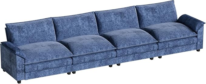 Homall 159" Modular Sectional Sofa, Linear Sofa Couch with Double-Layer Cushion, DIY Combination Chenille Deep 4-Seat Cloud Couch for Living Room, Apartment (Dark Blue, Linear Sofa)